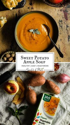 sweet potato and apple soup in a bowl