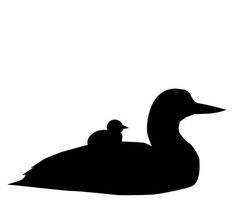 the silhouette of a duck and its baby