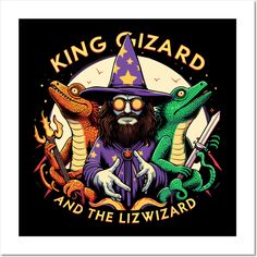 a wizard with two alligators and the words king gizzard and the lizard