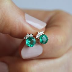 Natural Emerald Earrings in 14k Rose Gold, Emerald Diamond Stud Earrings Ruthie Davis, Fantasy Earrings, Diamond Cluster Earrings, Emerald Earrings Studs, Designer Purses, Rene Caovilla, Nicholas Kirkwood, Brian Atwood, Stylish Clothes