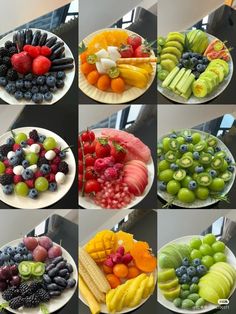 a bunch of different types of fruits are on the plates and ready to be eaten