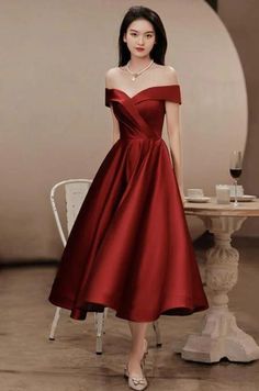 Red Short Prom Dresses, Tea Length Bridesmaid Dress, Wine Red Prom Dress, Vestidos Color Vino, Tea Length Prom Dress, Tea Length Bridesmaid Dresses, Short Red Prom Dresses, Off Shoulder Evening Dress, Dama Dresses