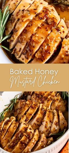 baked honey mustard chicken with rosemary garnish