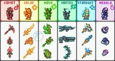 an image of pixel art with different types of characters and colors in each style, including the