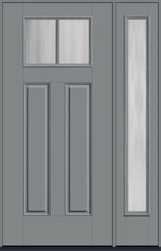 a gray door with two glass panels