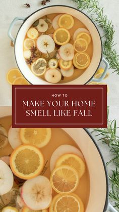 two pans filled with lemon slices and apples