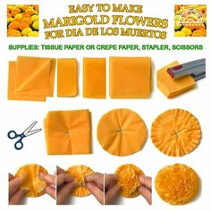 instructions to make paper flowers for diaper crepes, stapers, scissors