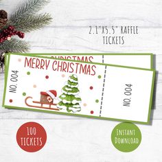 a christmas ticket with an image of a santa sleigh on it