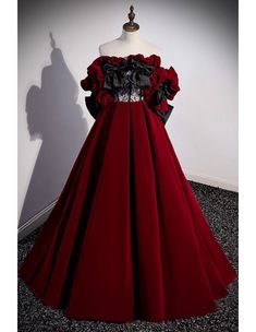 10% off now! Shop exquisite black and red velvet evening gown with a large bow detail online. Sheprom offers formal, party, casual & more style dresses to fit your special occasions. Prom Dress Off The Shoulder, Prom Dresses Off The Shoulder, Long Formal Dress, A Line Evening Dress, Floor Length Prom Dresses, Sweetheart Prom Dress, Burgundy Prom Dress, Burgundy Velvet, فستان سهرة