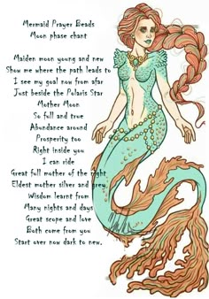 a drawing of a mermaid with long red hair and a poem written in the bottom right corner