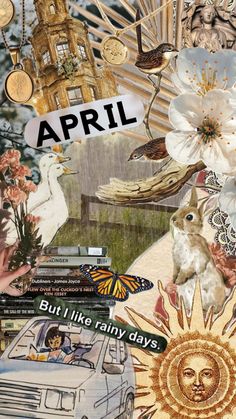 the collage is made up of many different things including flowers, birds and other things