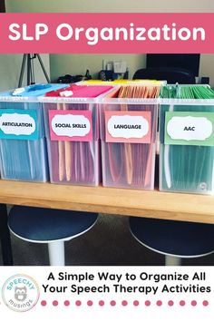 Are you looking for a simple way to organize all your speech and language therapy resources? My favorite way SLP organization tip is to use file bins to store all your speech and language therapy activities and resources. This simple to use organization system allows you to keep all your favorite speech and language therapy activities organized and easily accessible. Learn how I use them and grab free labels to help you organize your speech therapy activities here.