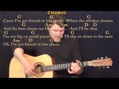 a man playing an acoustic guitar in front of a black background with words on it