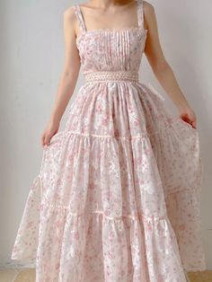 Lace Floral Halter Ruffle Dress - Pink | VintageMist Lace Trimmed Dress, Lace Trim Dress, Dress Pink, Ruffle Dress, Suspenders