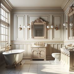 The room should feature elements characteristic of the colonial era intertwined with modern amenities. The color palette should be muted, possibly involving shades of white, cream, and soft pastel hues. A large wall mirror with an ornate wooden frame could adorn the space above the sink. The overall look and feel should exude a sense of elegance and old-world charm but with all the comforts of a contemporary bathroom.