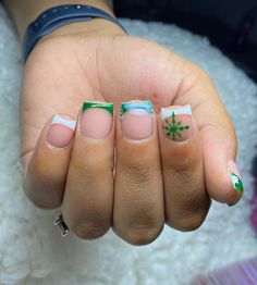 Christmas Nail Designs Short, Shorties Nails Square, Short Birthday Nails, Turquoise Acrylic Nails, Nail Designs Short, Teal Acrylic Nails, Shorties Nails, French Manicure Acrylic Nails