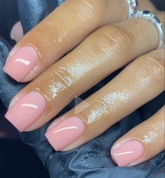 Short Pink Gel X Nails, Clear Pink Short Nails, Pink Nails Square Short, Transparent Pink Nails Acrylic, Peach Nails Short, Short Square Nude Nails, Pink Nails On Brown Skin, Short Nail Bed Nails, Acrylic Overlay Nails Short