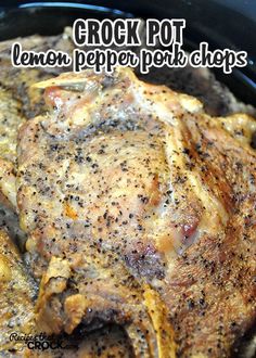 crock pot lemon pepper pork chops in a slow cooker with text overlay