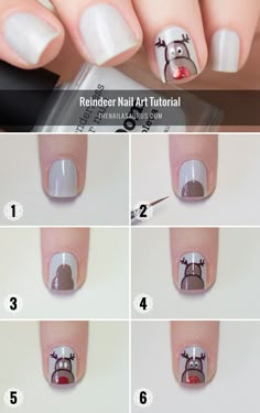 Christmas Nail Art Tutorial                                                                                                                                                                                 More Reindeer Nail Art, Xmas Nail Art, Uk Nails, Christmas Nails Easy, Holiday Nail Art