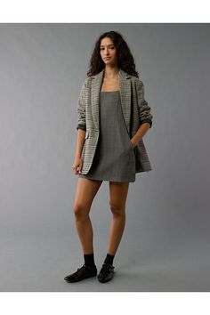 Square neck/Zip-up back/Plaid print/This dress is Real Good: Made with the planet in mind & a promise to continue to do better. Square Neck Mini Dress, Do Better, Modern Vibe, Menswear Inspired, Inspired Dress, Plaid Print, Zip Up, Square Neck, American Eagle Outfitters