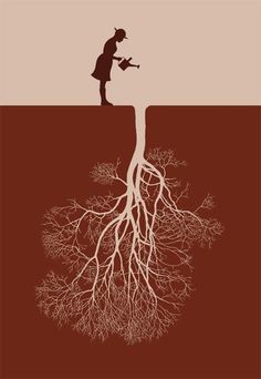 a person standing on top of a tree with roots growing out of it and holding a hammer