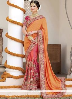 Wedding Sarees Online, Orange Saree, Lehenga Style, Wedding Saree Indian, Half And Half