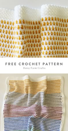 three crochet patterns with the text, free crochet pattern daily farm crafts