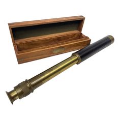 Beautiful brass telescope with leather covering and original mahogany box with brass inlays. Excellent furnishing object Leather Cover, Vintage Brass, Home Accents, Brass, The Originals, Leather