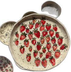 Strawberry Design, Plate Dessert, Unique Ceramics, Pottery Wheel, Ceramic Plate, Salad Plate, Hand Painting, Dessert Plate, Salad Plates