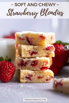 strawberry shortbread bars stacked on top of each other