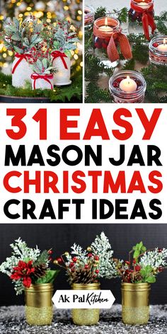 Mason jar Christmas crafts are a fun and creative way to celebrate the holiday season. From DIY mason jar ornaments to festive Christmas mason jar gift ideas, we've them all. Create unique homemade mason jar gifts filled with Christmas treats or make simple Christmas mason jar projects that will add charm to your holiday decor. Explore creative holiday mason jar crafts for a joyful Christmas experience. Transform your holiday celebrations with delightful mason jar gifts that everyone will love! Jar Christmas Decorations, Holiday Mason Jar Crafts, Mason Jar Ornaments, Homemade Mason Jar Gifts, Jar Ornaments