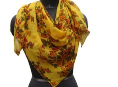 Pattern - floral print scarf. Ideal for - women. Occasion - formal or casual. Fabric - fine chiffon. Color- multicolored, on yellow background floral rose print, is in different colors. Size - 44 x 45 inches. Care - gentle hand wash. For all orders, $120 and above, it will be express delivery through DHL confirmed delivery within 4 to 5 working days. Elegant Yellow Dupatta For Spring, Bohemian Yellow Dupatta For Spring, Elegant Yellow Dupatta For Summer, Yellow Bohemian Dupatta For Spring, Yellow Bohemian Silk Scarf For Spring, Yellow Floral Print Dupatta For Spring, Spring Yellow Dupatta With Floral Print, Spring Yellow Floral Print Dupatta, Elegant Yellow Summer Scarf