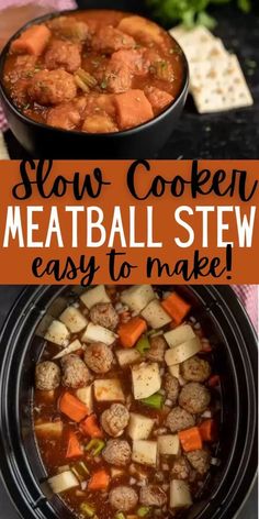 slow cooker meatball stew is easy to make and it's ready in less than 30 minutes