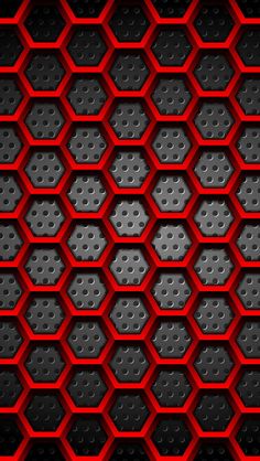 an abstract red and black background with hexagons in the shape of honeycombs