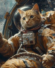 a cat in an astronaut's suit is looking at the camera