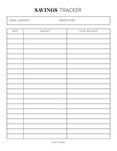 a printable savings tracker is shown in the form of a blank sheet with lines on it