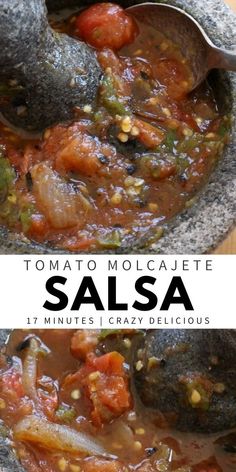 tomato molcaie salsa in a bowl with the title above it that reads, tomato molcaie salsa