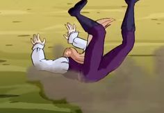 an animated image of a person falling in the air with their hands up and legs spread out