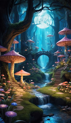 an image of a fantasy forest with mushrooms