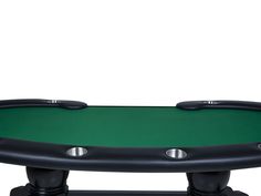 a black and green pool table with four balls on the top, in front of a white background