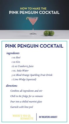 Tailgate Drinks, Book Club Food, Pink Penguin, Pink Pens, Pink Cocktails, Cocktail Ingredients, Fruit Drinks, Lime Wedge, Cranberry Juice