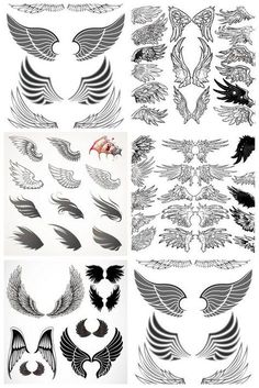 the different types of wings are shown in black and white