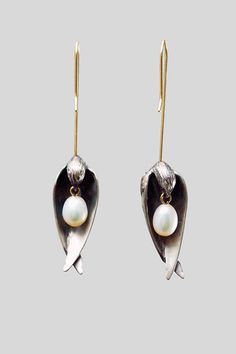 Gabriella Kiss Silver Sleepy Birds Earrings Birds Earrings, Gabriella Kiss, Hudson Valley New York, Bird Earrings, Bird Jewelry, Gold Wire, Hudson Valley, White Pearl, Pearl White