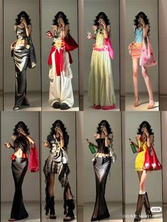 several pictures of women dressed in different outfits