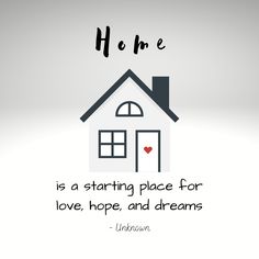 a house with the words home is a starting place for love, hope, and dreams