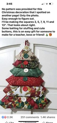 a christmas tree made out of pillows on top of a white door with the caption, no pattern was provided for this