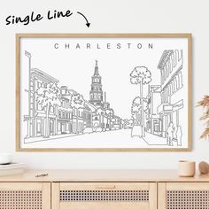 a black and white drawing of charleston with the words single line on it in front of a