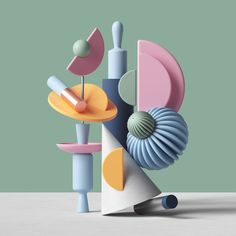 an abstract sculpture with various shapes and colors