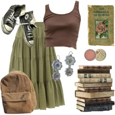 Brow Outfits Aesthetic, Fairycore Everyday Outfit, Green Earthy Outfit, Earthy Grunge Outfits Summer, Earthcore Outfits Summer, Green Grunge Aesthetic Outfits, Earthy Spring Outfits, Spring Grunge Outfits, Spring Outfits Grunge