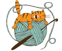 an orange cat sitting on top of a ball of yarn